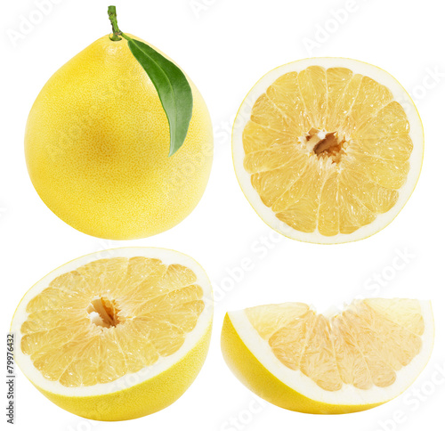 set of Pomelo or Chinese grapefruits isolated on the white backg