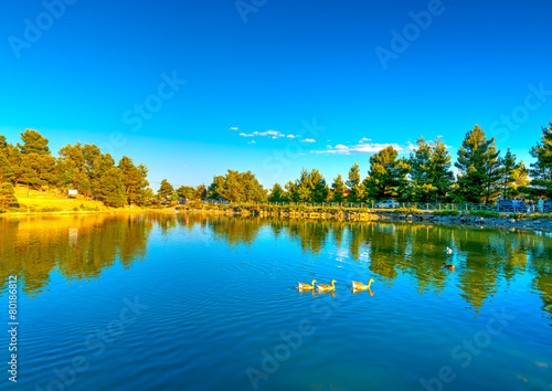 The lake of Beletsi at Parnitha mountain in Greece. HDR