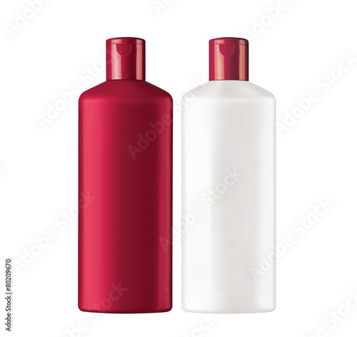 Plastic bottles shampoo isolated on white background