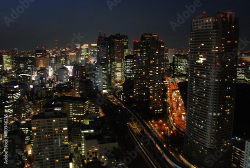 A night view of Shimbashi and Ginza areas in Tokyo, Japan