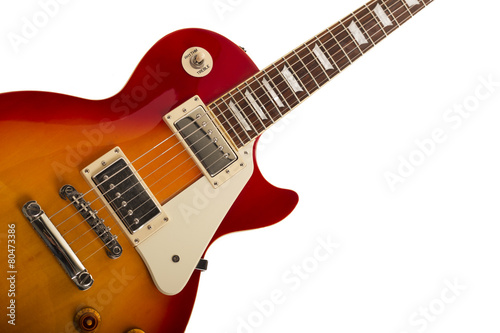 An electric guitar on a white background