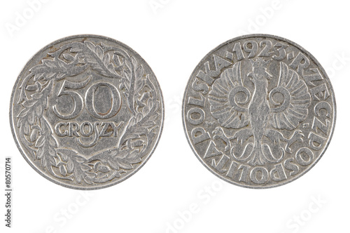 Old coin of Poland.50 groszy of 1923.