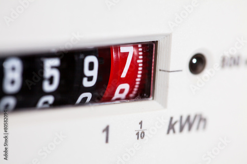 Electric meter dial numbers, concept for energy supplier, higher bills, meter reading and cost of living.