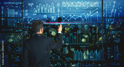 Drawing businessman with statistics background