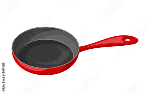 Red frying pan isolated on white. Vector illustration.