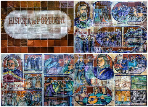 Collage of ceramic tile pictures in botanical garden Monte of Fu
