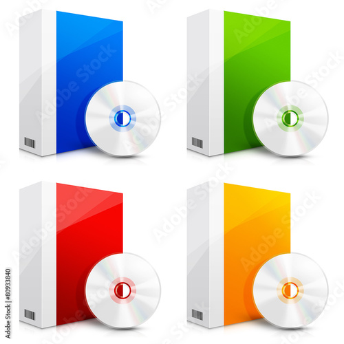 Zestaw kolorowych ikon pudełek z płytą