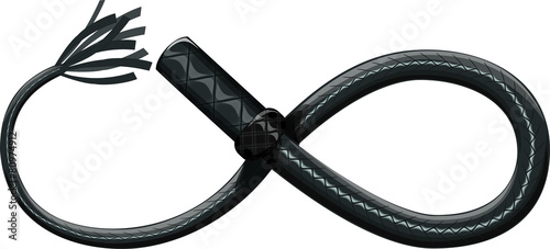 Leather whip bent into infinity shape, no background