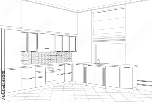 kitchen sketch style interior. Illustration created of 3d