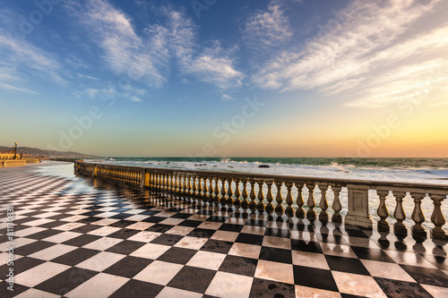 Terrace Mascagni in Livorno, viewpoint along the sea with the ch