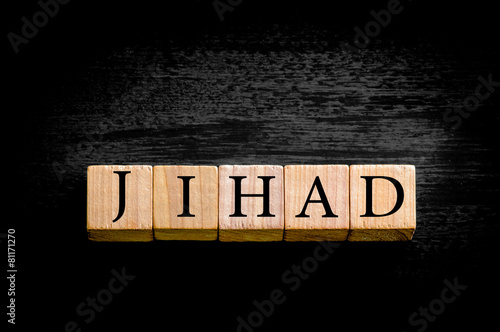 Word JIHAD isolated on black background with copy space