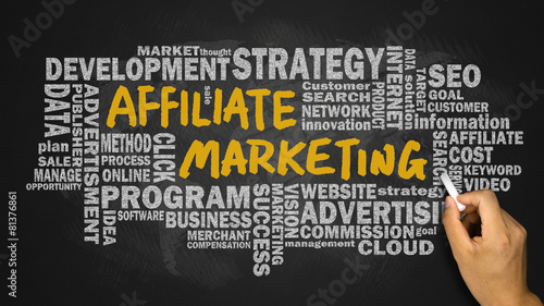 affiliate marketing handwritten on blackboard with related words