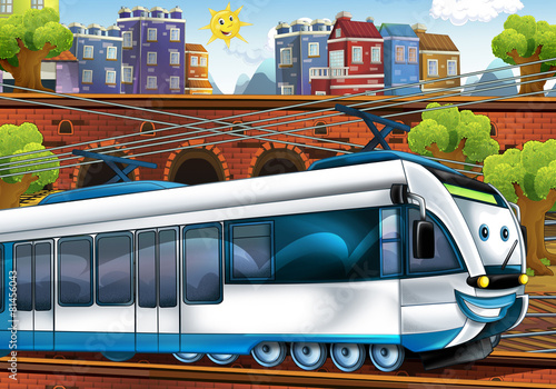 Cartoon fast train - train station - illustration