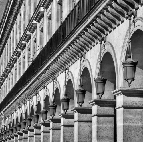 Row of street lamp at Rivoli Street in Paris, France