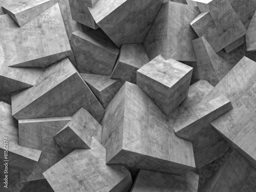 geometric abstract background with cubic polygonal shapes in concrete material and different sizes. nobody around.