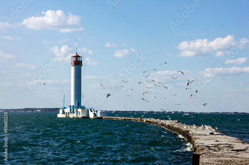 Old Vorontsov lighthouse in Odessa harbor, Ukraine.