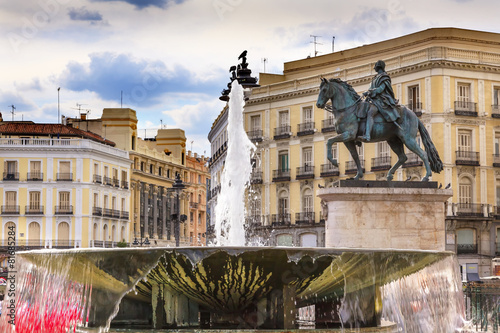 Puerta del Sol Plaza Fountain King Carlos Statue Madrid Spain