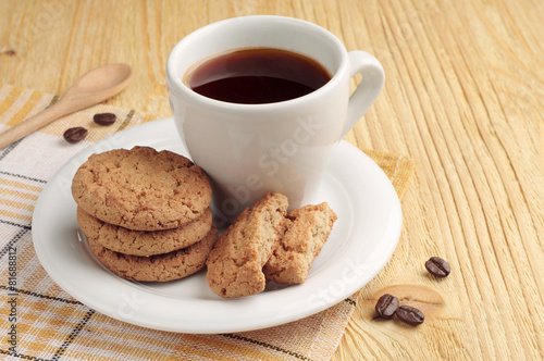 Oatmeal cookies and coffee cup