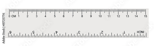 White transparent ruler isolated inch centimetre, centimeters