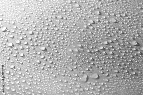 Water drops on glass on light background