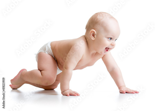 crawling baby isolated on white background