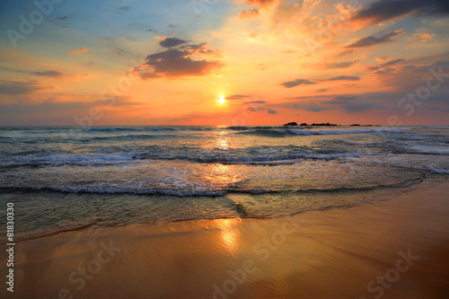 landscape with sea sunset on beach