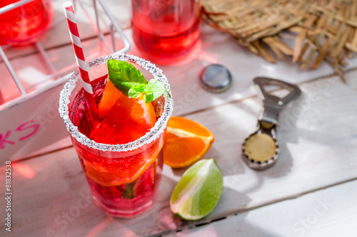 Cold summer drink with mint leaf