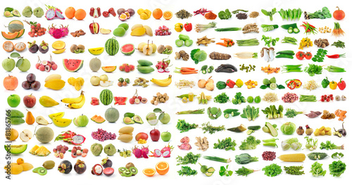 set of vegetable and fruit on white background