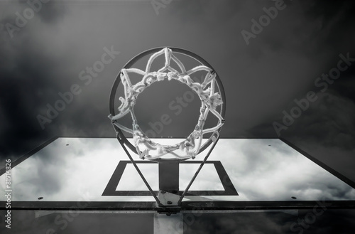 basketball hoop in black and white