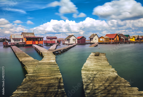 Small fishing cottages on Bokod lake in Hungary