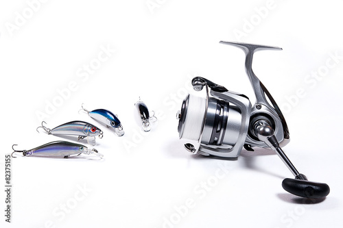 Fishing reel with plastic fishing baits.