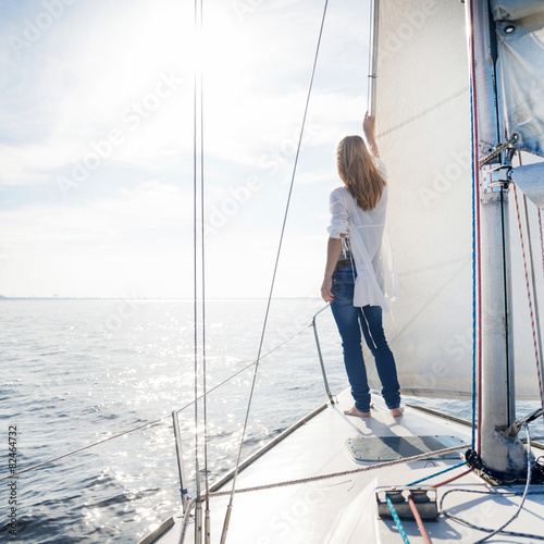 woman staying on sailboat