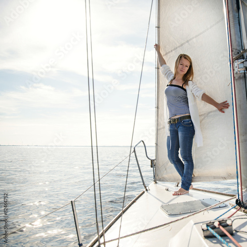 woman staying on sailboat