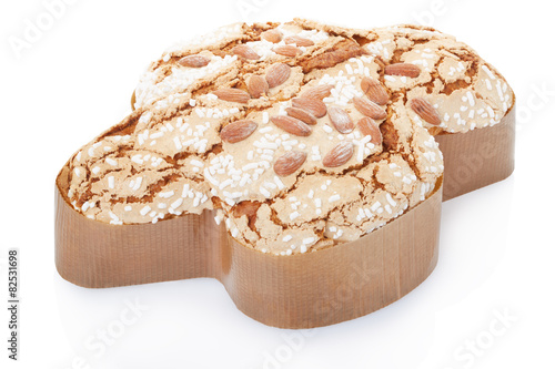 Colomba, italian Easter cake on white, clipping path