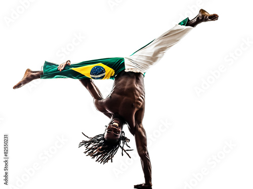 Brazilian black man dancer dancing capoeira silhouette