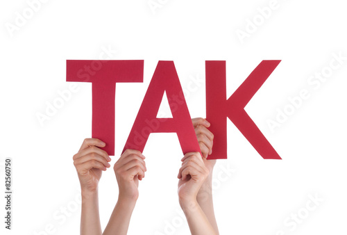 People Hold Straight Danish Word Tak Means Thanks