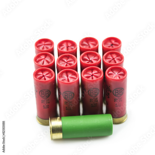 12 gauge shotgun shells isolated on a white background