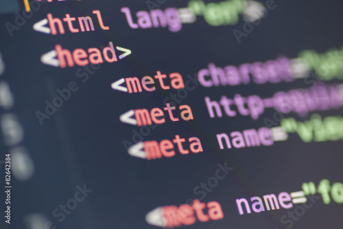 HTML meta tag code on computer screen