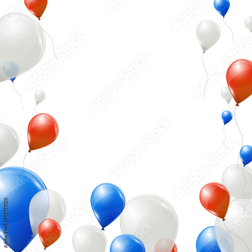 Red, blue and white balloons on white background