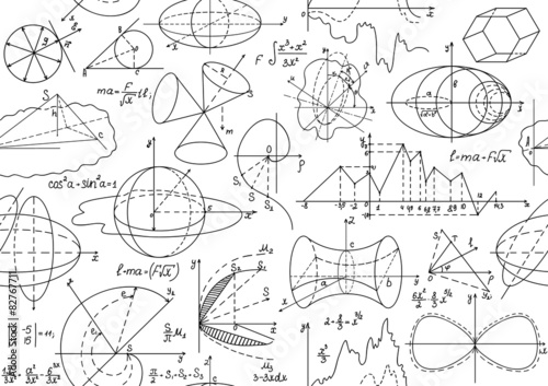 Vector seamless texture with mathematical figures and plots