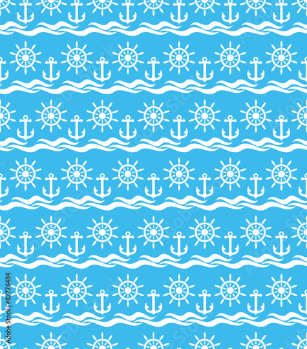 seamless pattern with anchors, water, waves