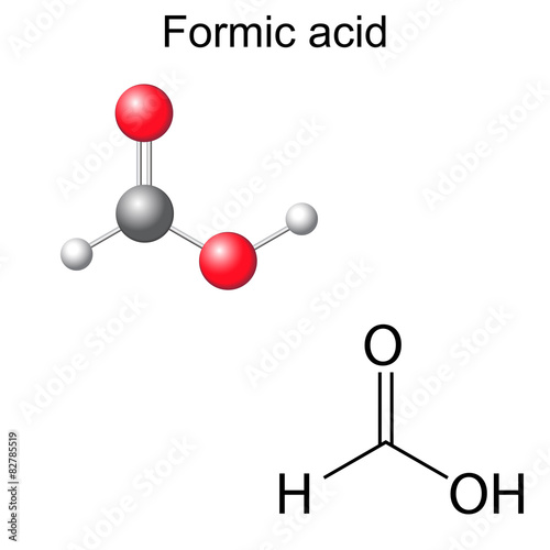 Structural chemical formula and model of formic acid