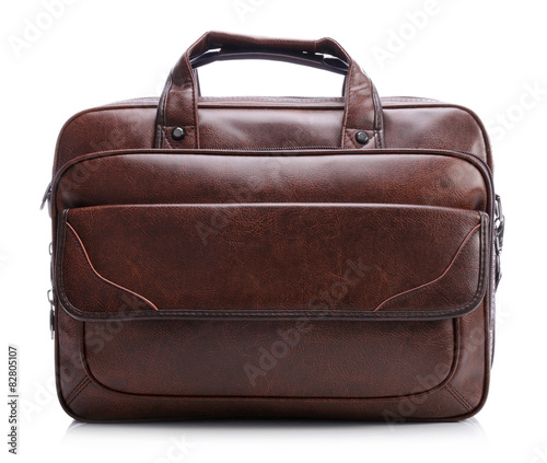 Brown leather laptop bag on a white background