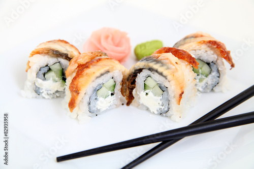 Eel sushi. Traditional japanese sushi rolls