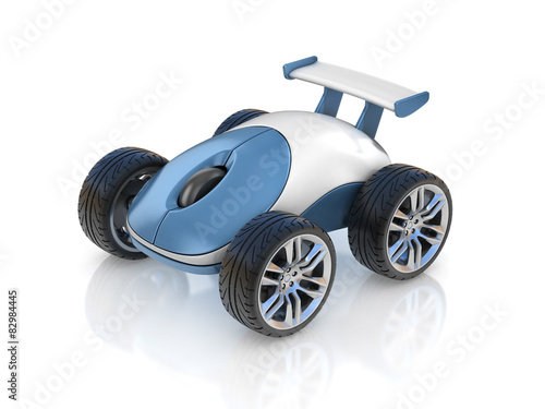 computer mouse on wheels 3d concept
