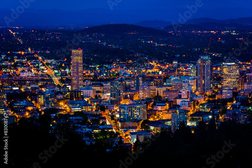View of the Portland skyline at night, from Pittock Acres Park,