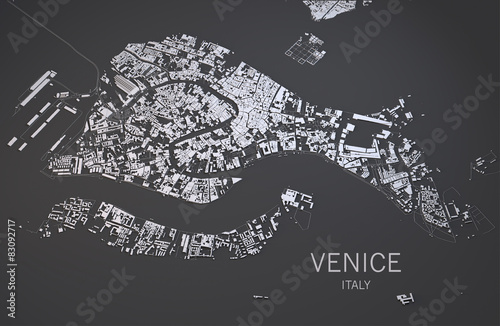 Cartina di Venezia, Italia, vista satellitare, mappa 3d