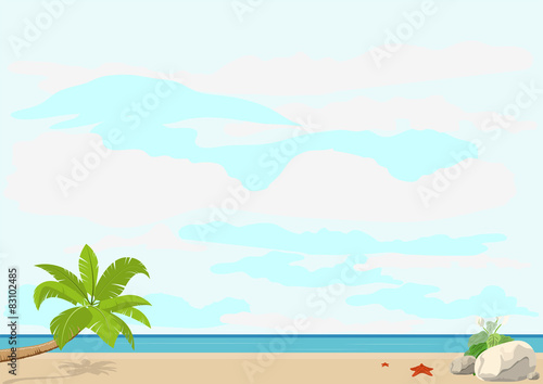 Summer vacation and travel. Palm tree and starfish beach sea