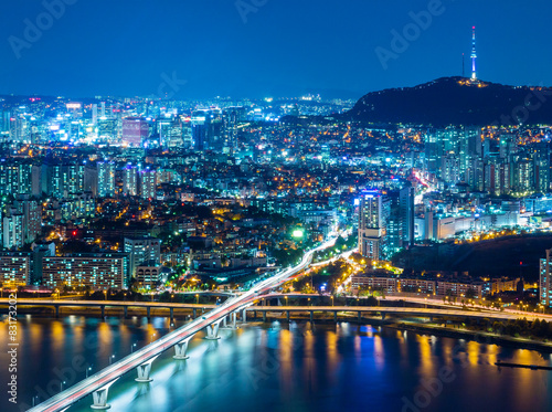 Seoul, South Korea skyline at night