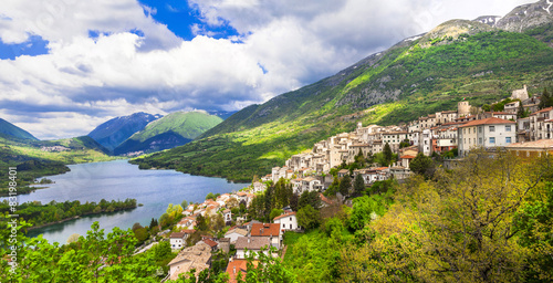 beautiful Italy - panoramic view of lake Barrea and viallge